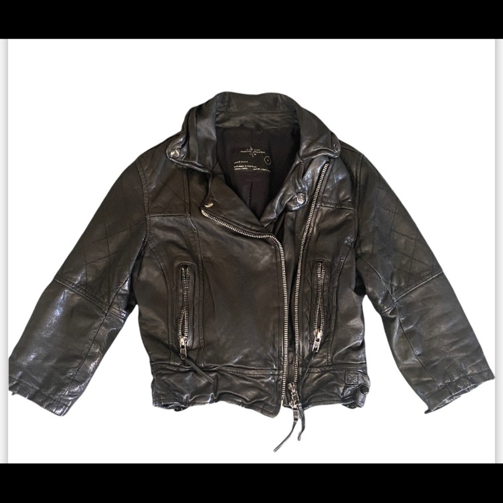 All Saints Worley Cropped 3/4 Sleeve Moto Leather Jacket - Picture 2 of 16